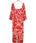NEW LOOK Red Floral Linen Blend Shirred Maxi Dress UK 22