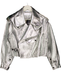 JANE & TASH Metallic Silver Oversize Leather Jacket UK S