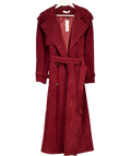 Commense Red Belted Double-breasted Suede Effect Long Trench Coat UK S