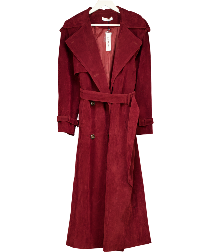 Commense Red Belted Double-breasted Suede Effect Long Trench Coat UK S