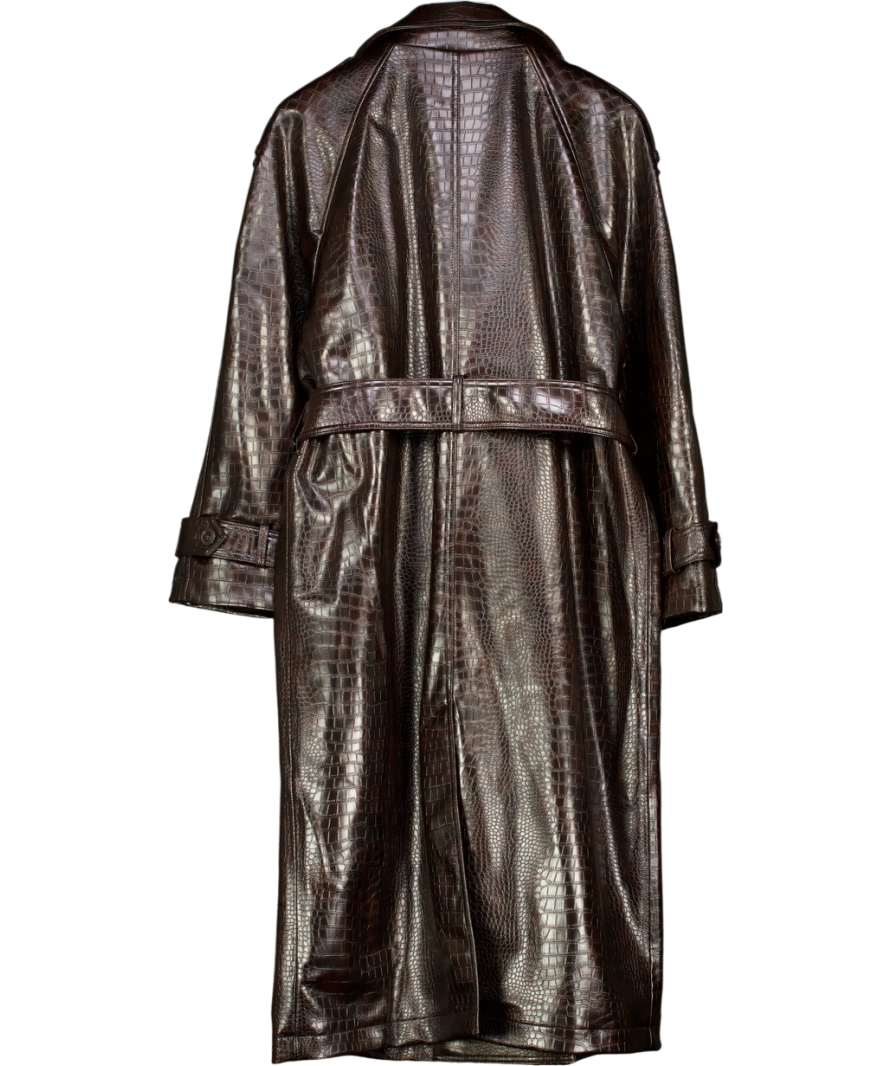 M&S Brown Croc Faux Leather Belted Longline Trench Coat - Bitter Chocolate UK 16