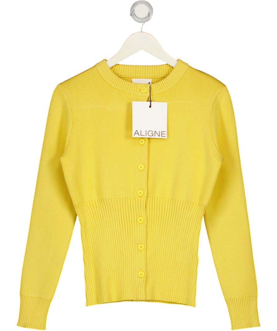 ALIGNE Butter Yellow Ruby Ribbed Knitted Cardigan UK S