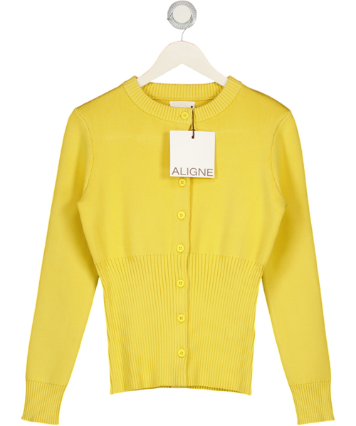 ALIGNE Butter Yellow Ruby Ribbed Knitted Cardigan UK S