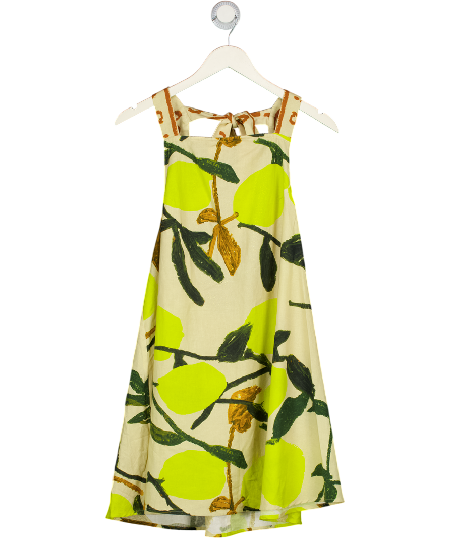 TOPSHOP Tie Back A Line Mini Dress In Beige / Yellow UK 10