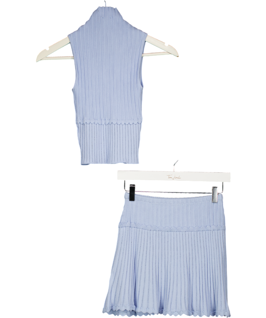 MESHKI 2-piece Cornflower Blue Pointelle Knit Mini Skirt & Top Set UK XS/S