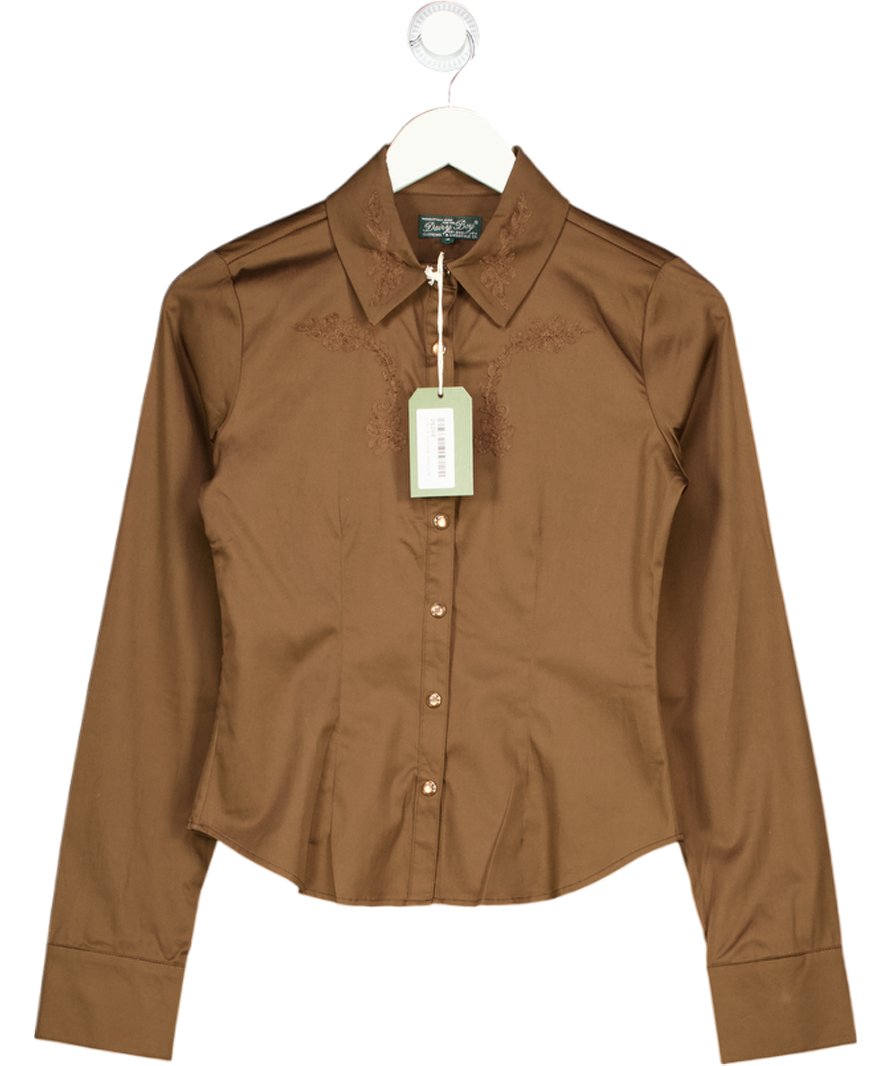 DAIRY BOY Brown Embroidered Western Style Shirt Us2 UK 6