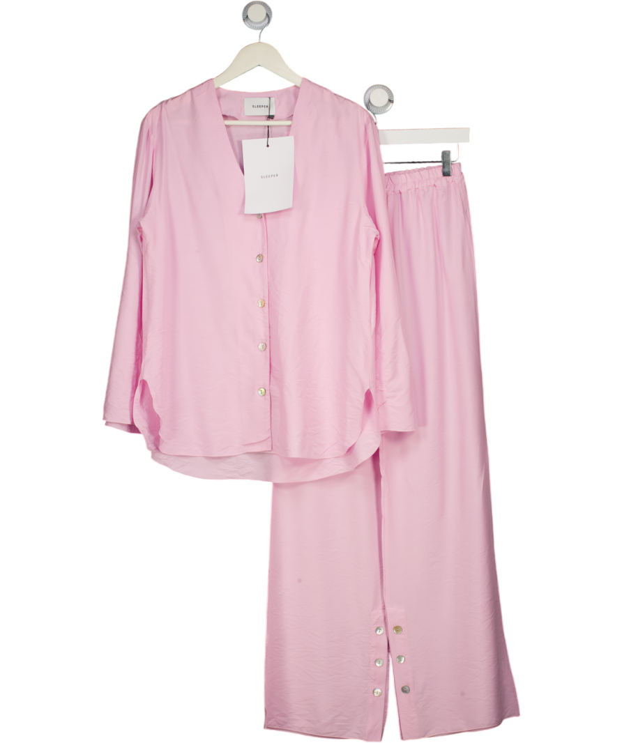SLEEPER 2-piece Rose Pink Viscose Blend Set With Shell Button Detail UK S