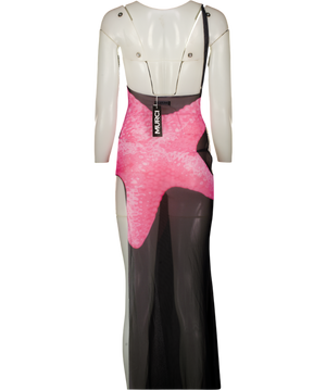 MURCI Pink & Black Mesh Cut Out Maxi Dress UK 6