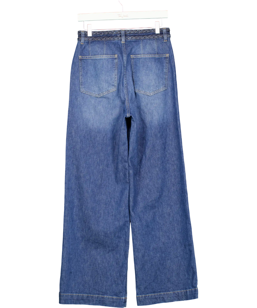 MINT VELVET Blue Denim Plait Detail Wide Jeans UK 8