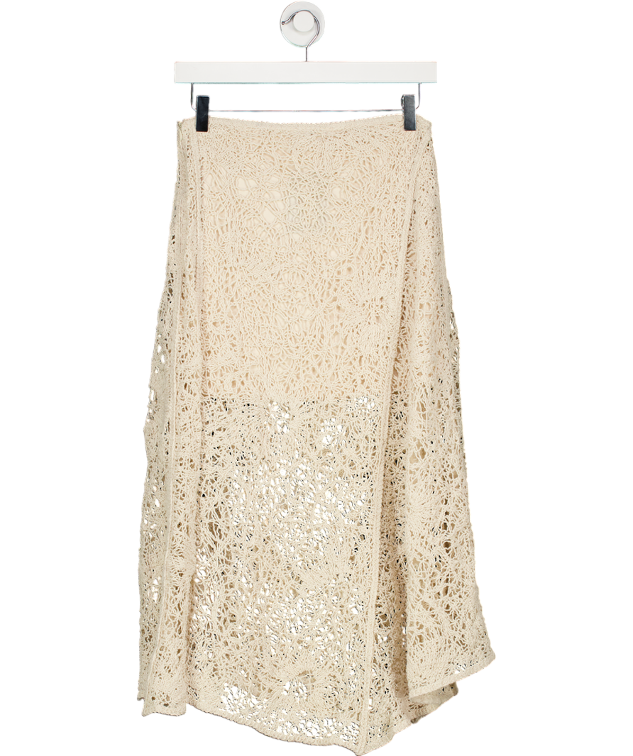 ZARA Beige Asymmetrical Crochet Lace Skirt UK S