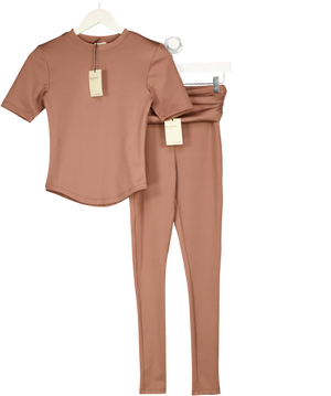 RIVER ISLAND Active 2-piece Brown Curved Hem Top (uk S) And Leggings (uk Xs) Set UK XS/S