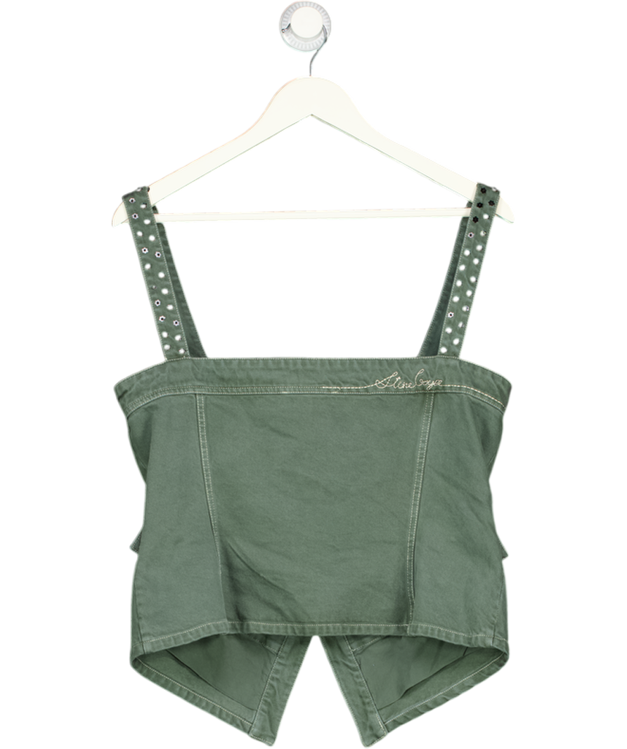 STINE GOYA Embellished Denim Top - Dark Green UK XL