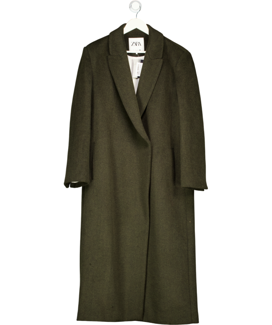 ZARA Dark Green Oversize Long Wool Blend Coat UK L