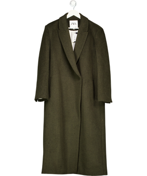 ZARA Dark Green Oversize Long Wool Blend Coat UK L