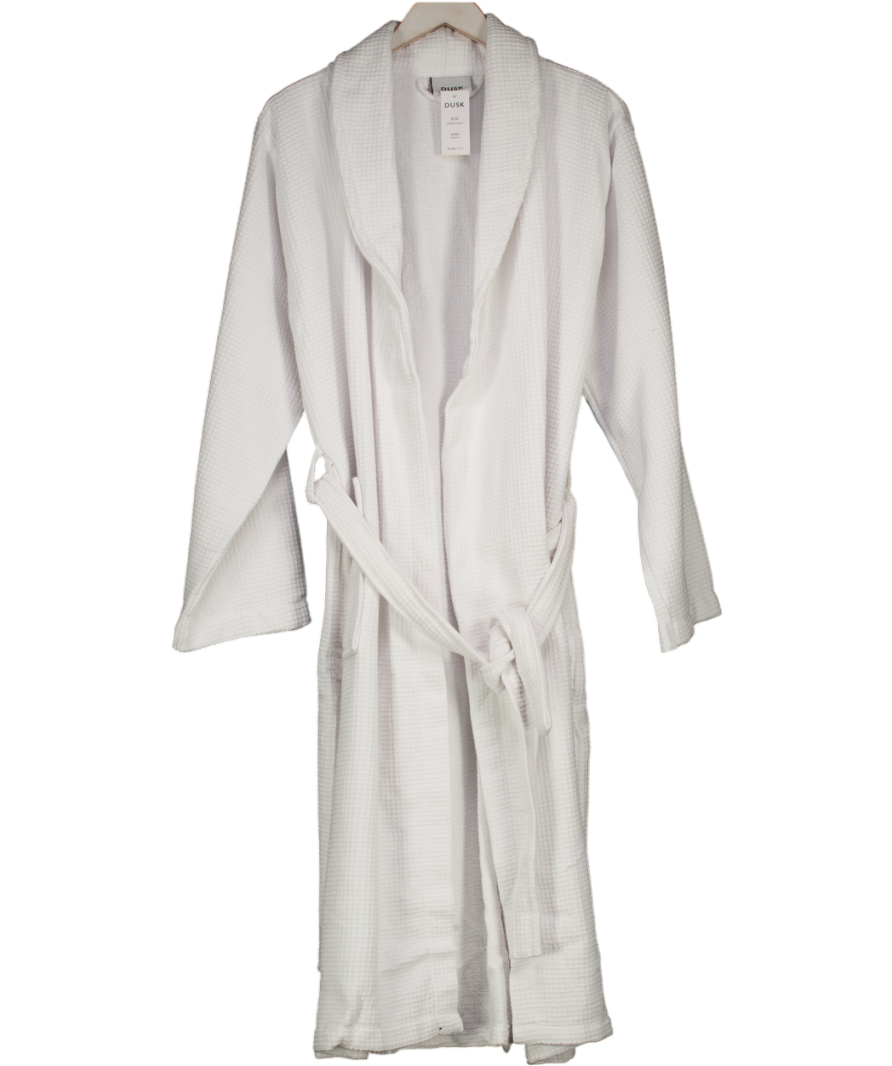DUSK Fiji Waffle Cotton Robe - White UK M