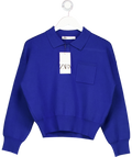 ZARA Blue Knit Polo Shirt With Pocket UK S