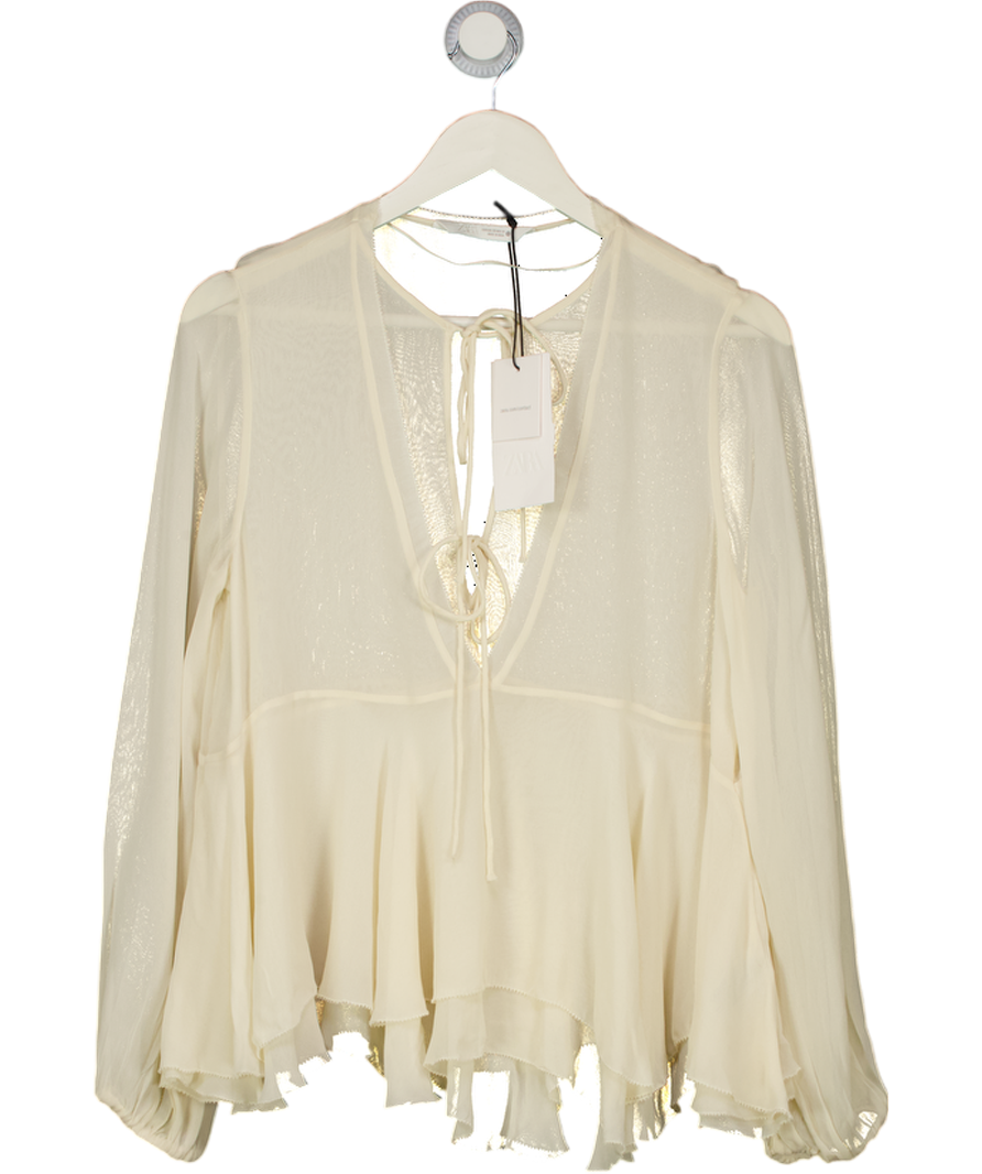 ZARA Cream Zw Collection Ruffled Blouse UK XS