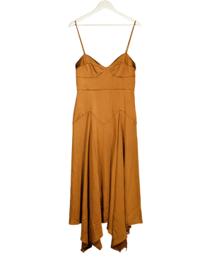 Free People X Fame & Partners Brown Satin Dea Midi Dress UK 12