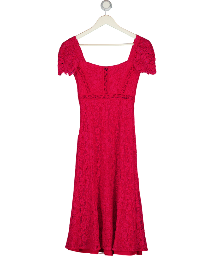 SELF PORTRAIT Pink Crepe Lace Detail Midi Dress UK 4
