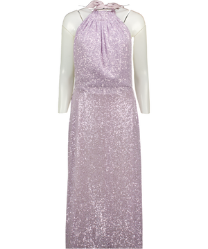 HARMUR Purple Lilac Classic Sequin-embellished Silk Midi Dress UK M