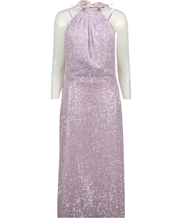 HARMUR Purple Lilac Classic Sequin-embellished Silk Midi Dress UK M