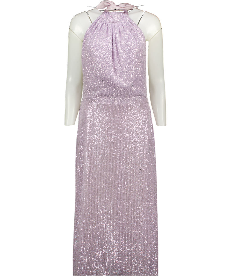 HARMUR Purple Lilac Classic Sequin-embellished Silk Midi Dress UK M