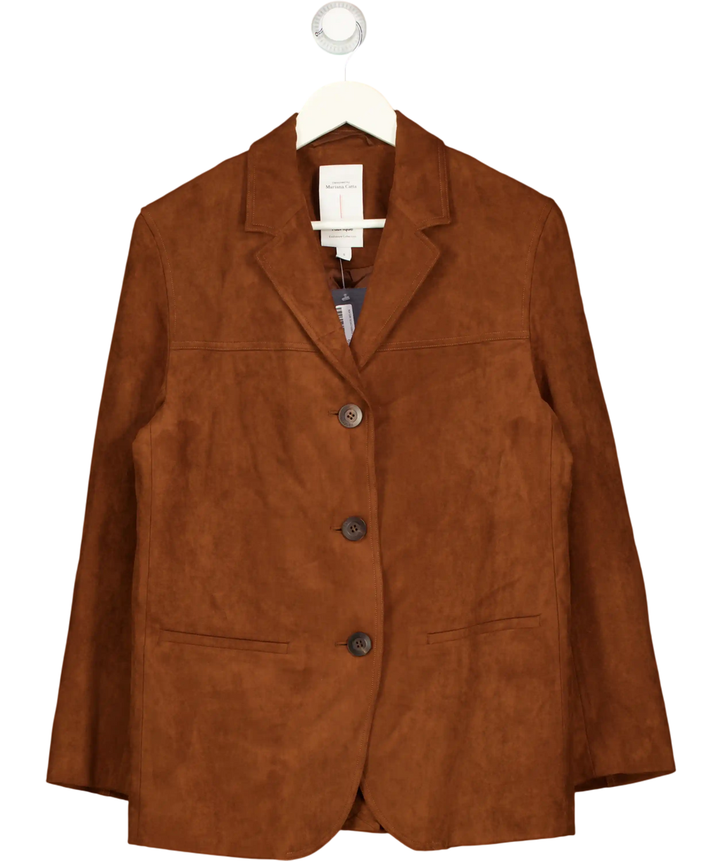 FABRIQUE Brown X Mariana Catta Tan Verdi Curved Hem Suede Blazer UK S