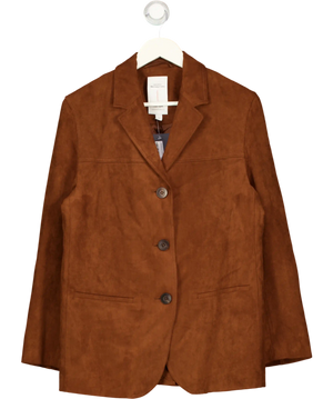 FABRIQUE Brown X Mariana Catta Tan Verdi Curved Hem Suede Blazer UK S