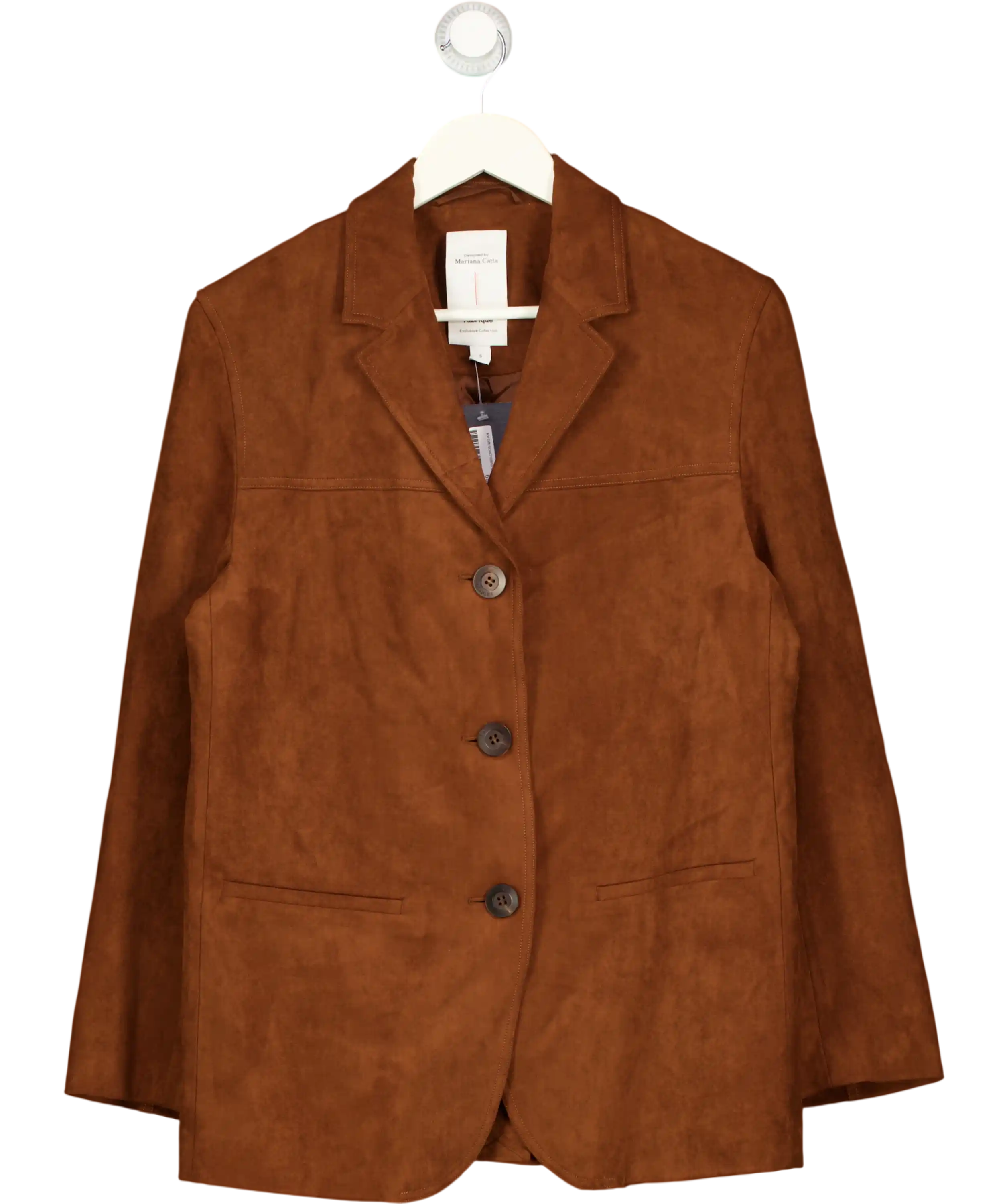 FABRIQUE Brown X Mariana Catta Tan Verdi Curved Hem Suede Blazer UK S