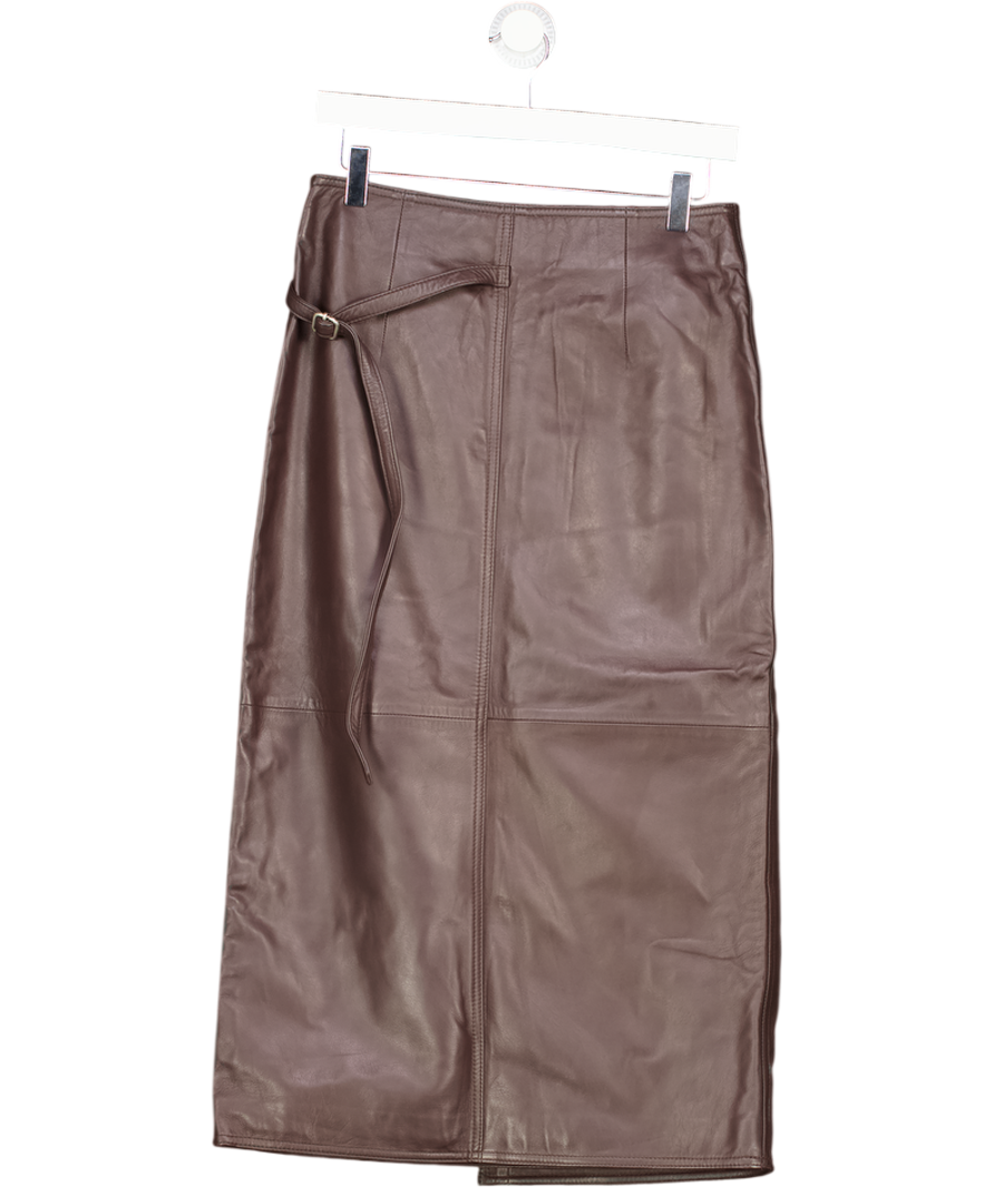 OVAL SQUARE Brown Reflection 100% Lamb Leather Skirt UK S