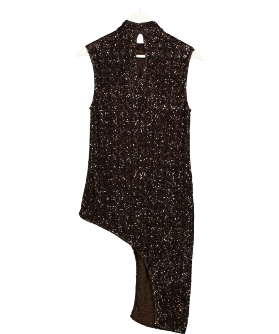 ZARA Dark Brown Zw Collection Asymmetric Sequin Top UK XS
