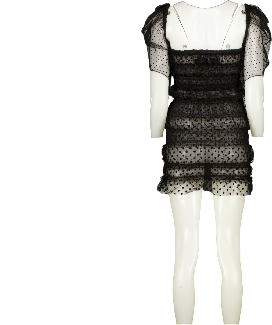 ROBERTA EINER Black Ruched Tulle Spot Mini Dress UK XS
