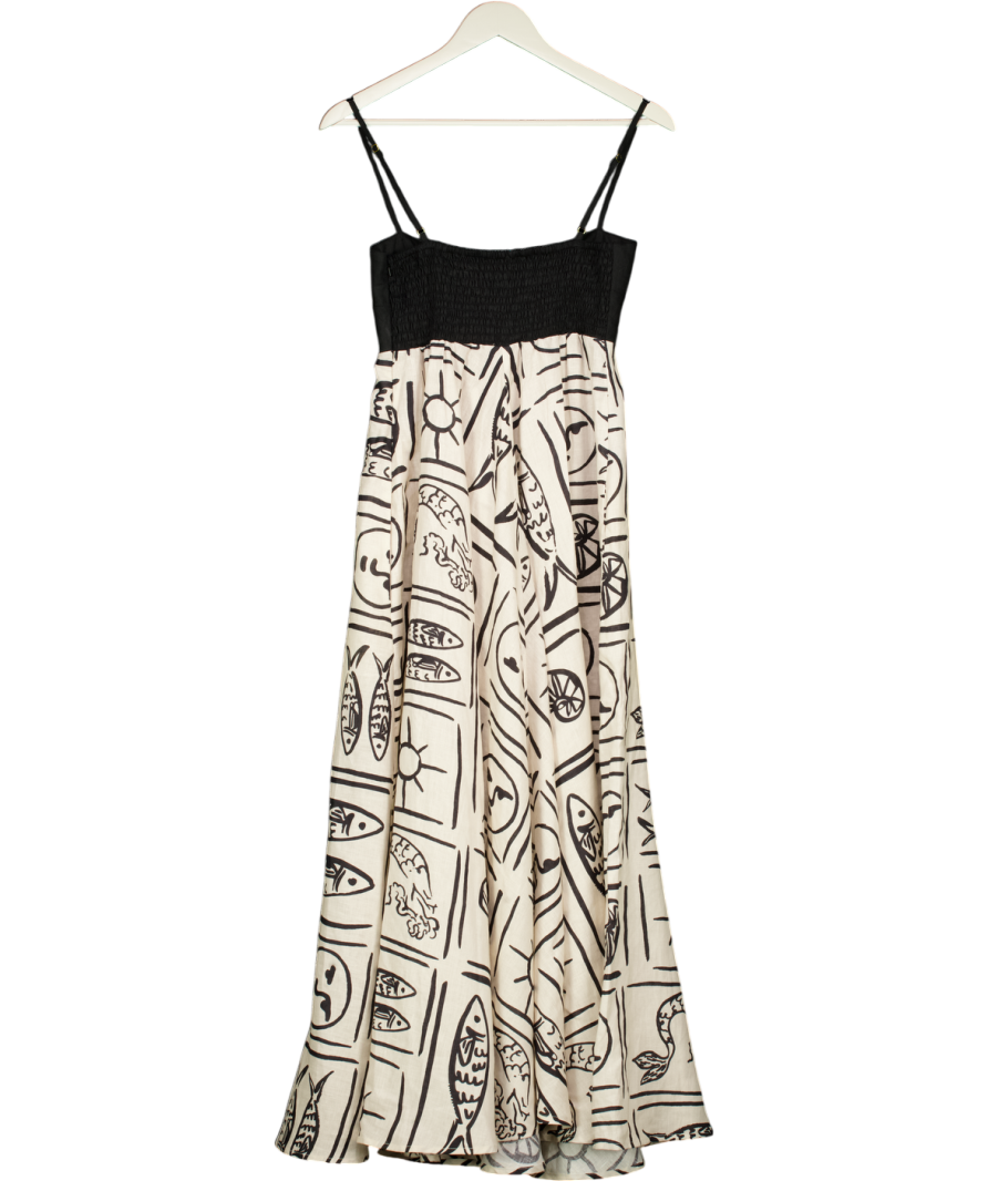 Chic Le Frique Black & Ivory. Printed Linen Blend Midi Dress UK S