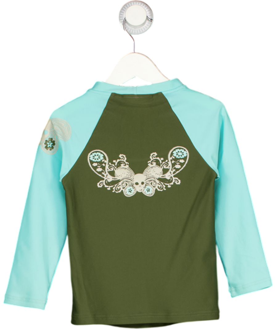 SUNUVA Blue And Khaki Green Skull Butterfly Print Swim Rash Vest 3 Years