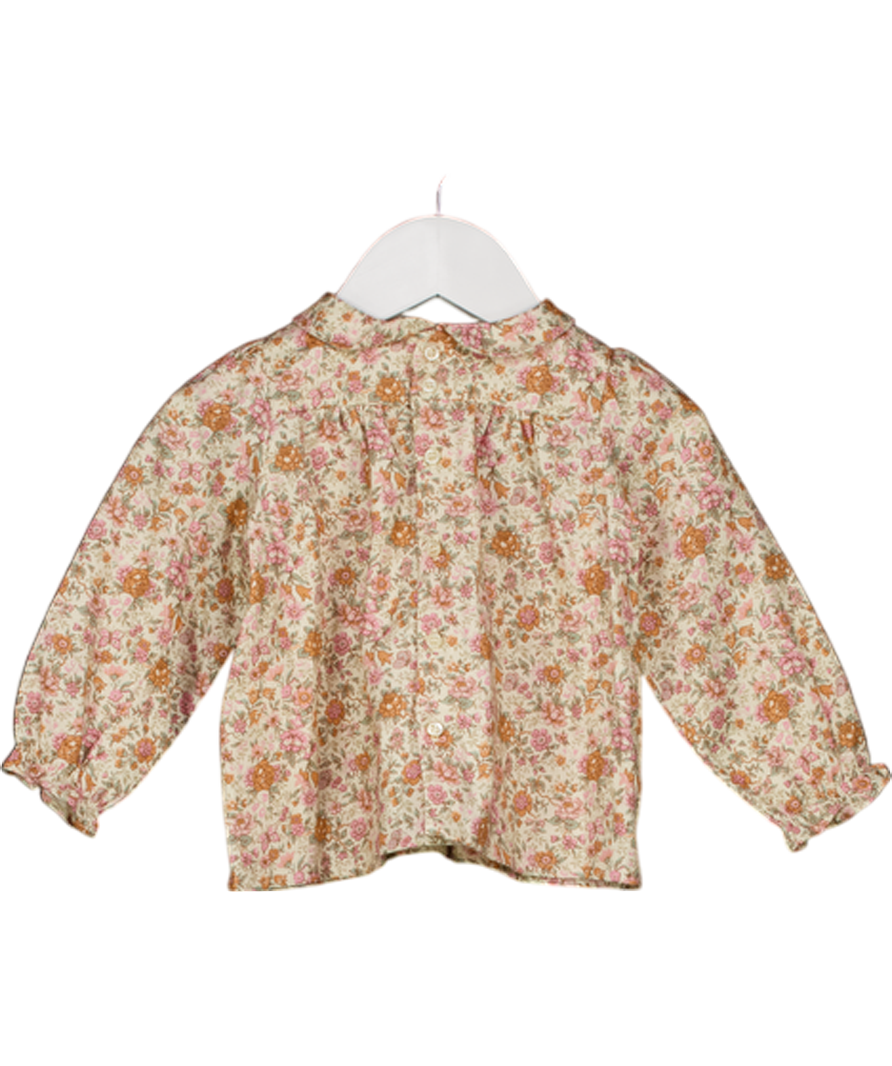 Bonpoint Cream / Multi Floral Pleat Detail Peter Pan Collar Blouse 12-18 Months