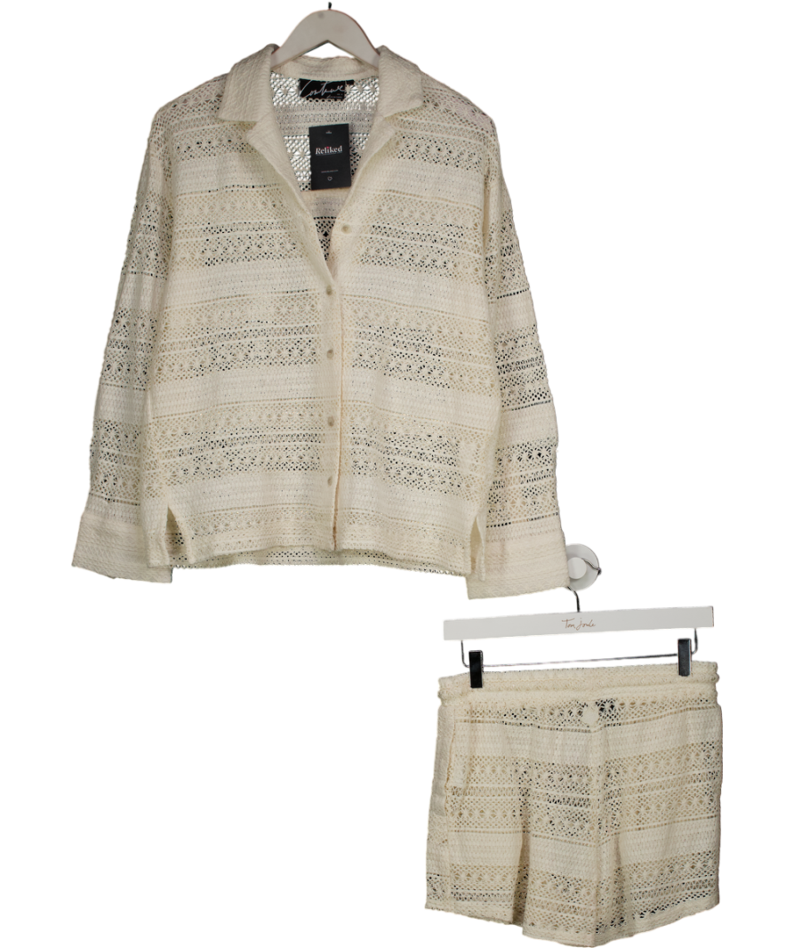 The Couture Club Cream Textured Crochet Shirt And Short UK 8