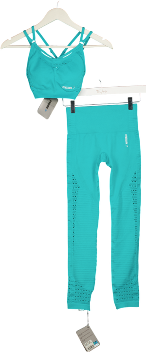GYMSHARK 2-piece Tropical Sea Blue Energy Seamless Sports Bra & Leggings Set UK XS