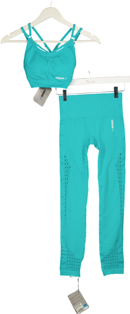 GYMSHARK 2-piece Tropical Sea Blue Energy Seamless Sports Bra & Leggings Set UK XS