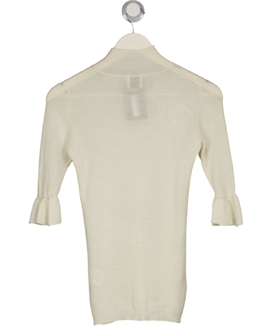 MADELEINE THOMPSON Cream 100% Cashmere Fine Rib Turtleneck Knit Top UK S