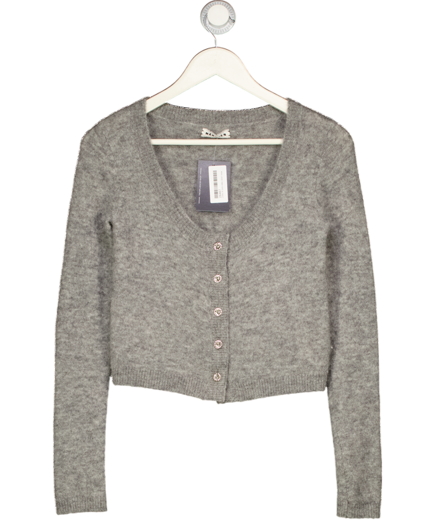 MARCHEN Grey Baby Alpaca Blend Scoop Neck Cardigan UK S