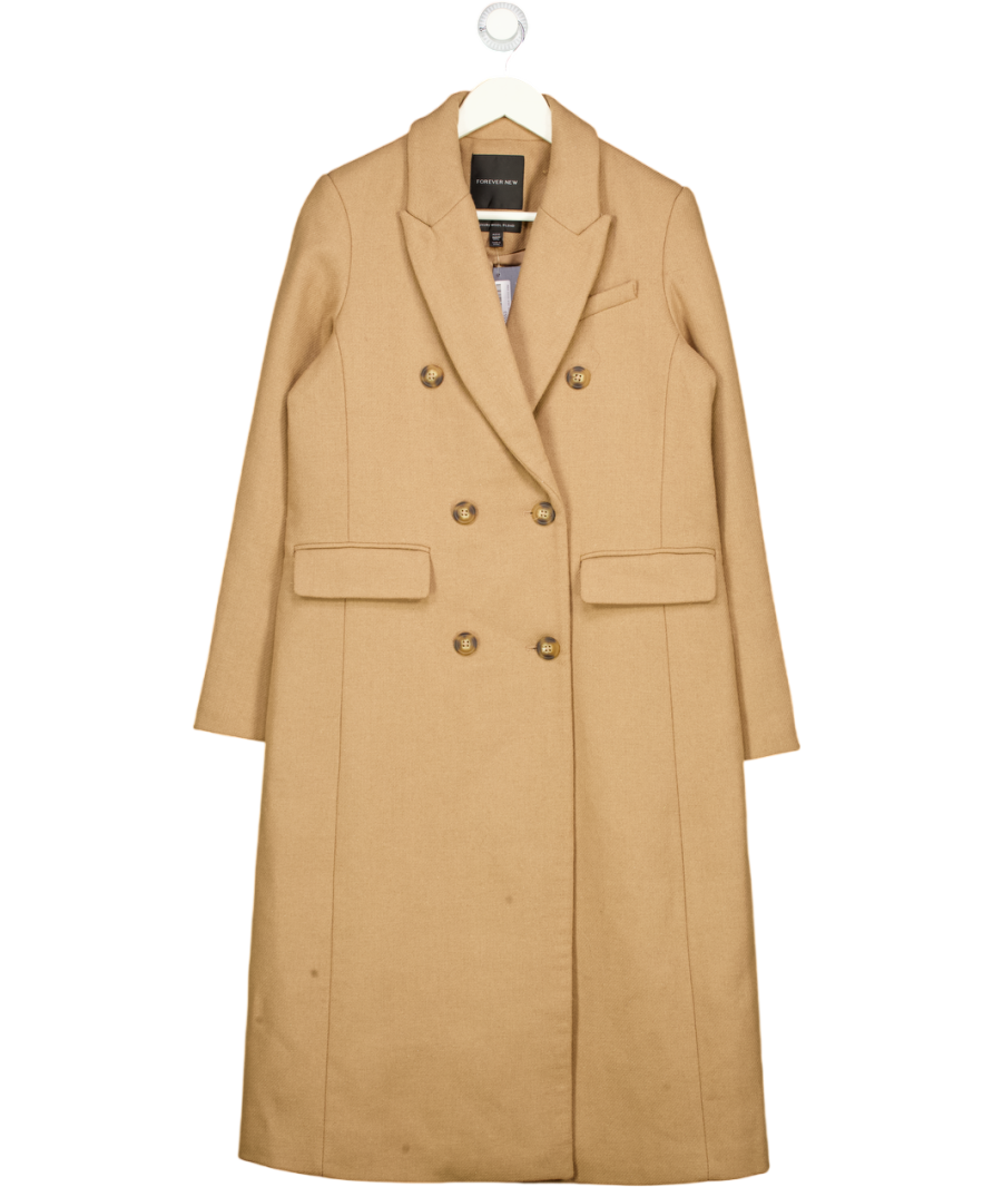 FOREVER NEW Beige Wool Blend Camel Double Breasted Coat UK 10