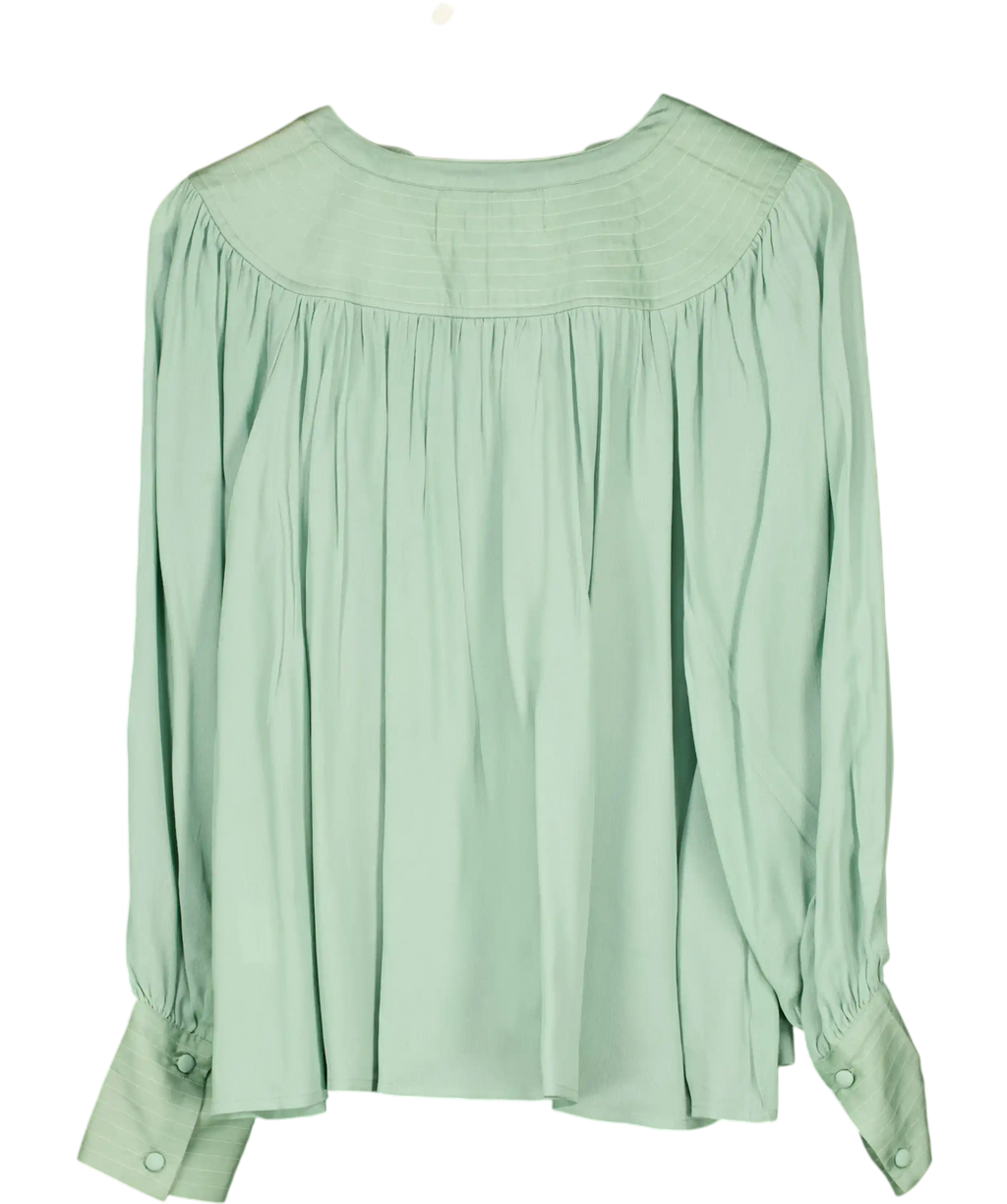 Tallulah & Hope Mint Green Smocked Button-front Blouse UK 10
