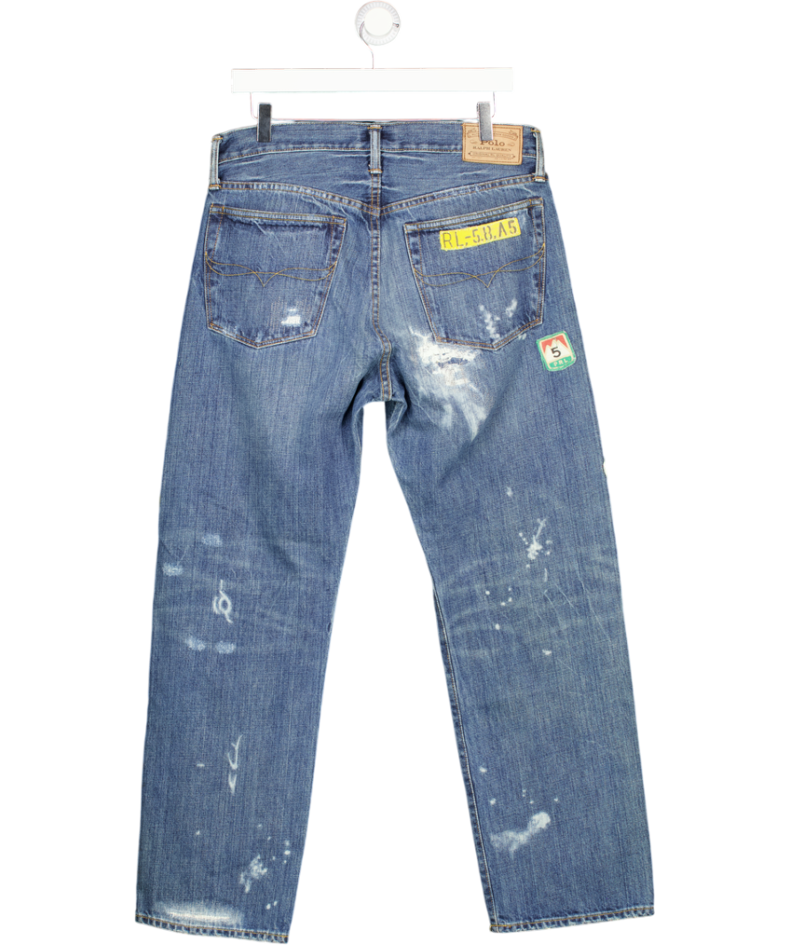 Polo Ralph Lauren Blue Wildlife-patch Distressed Vintage Classic-fit Straight-leg Jeans L30 W31