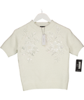 Karen Millen Cream Archive Floral Embellished Cosy Wool Blend Top UK XS