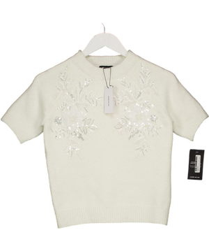 Karen Millen Cream Archive Floral Embellished Cosy Wool Blend Top UK XS