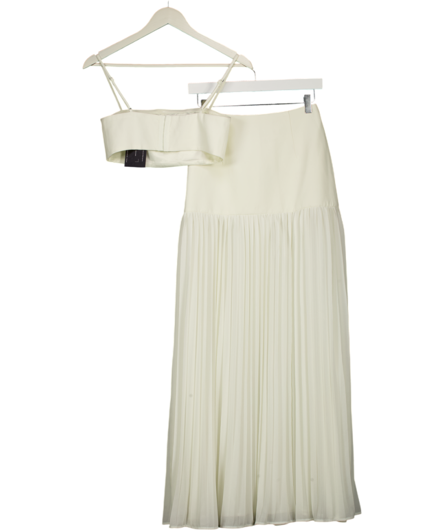 MESHKI 2-PIECE Cream Crop top & Pleated Hem Maxi Skirt Set UK XS
