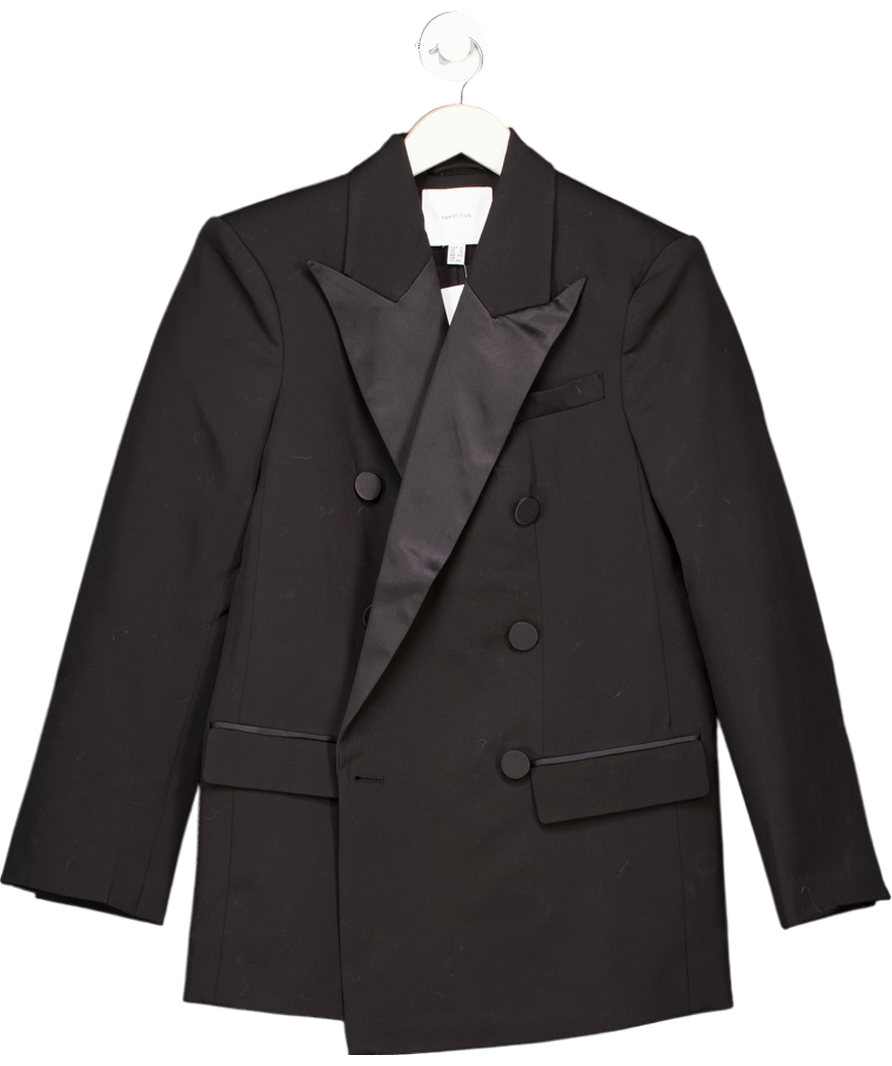H&M Black Edition Oversize Double-breasted Tuxedo Blazer UK XS