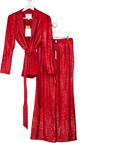 LK Bennett Shimmer Sequin Red Belted Jacket And Wide Leg Trousers UK 10