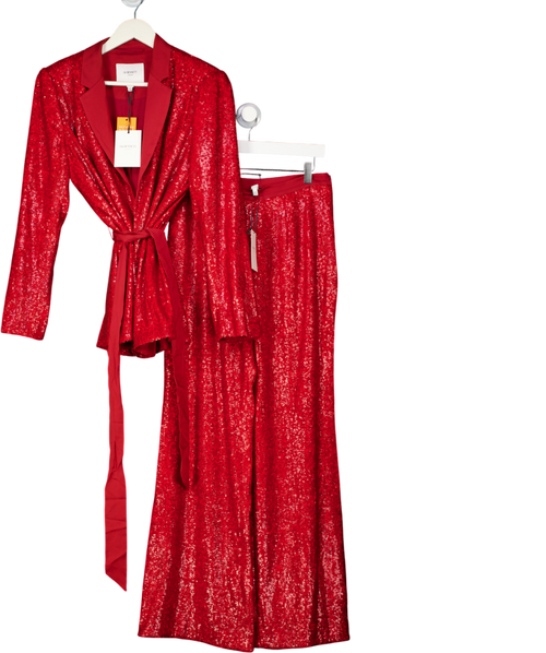 LK Bennett Shimmer Sequin Red Belted Jacket And Wide Leg Trousers UK 10