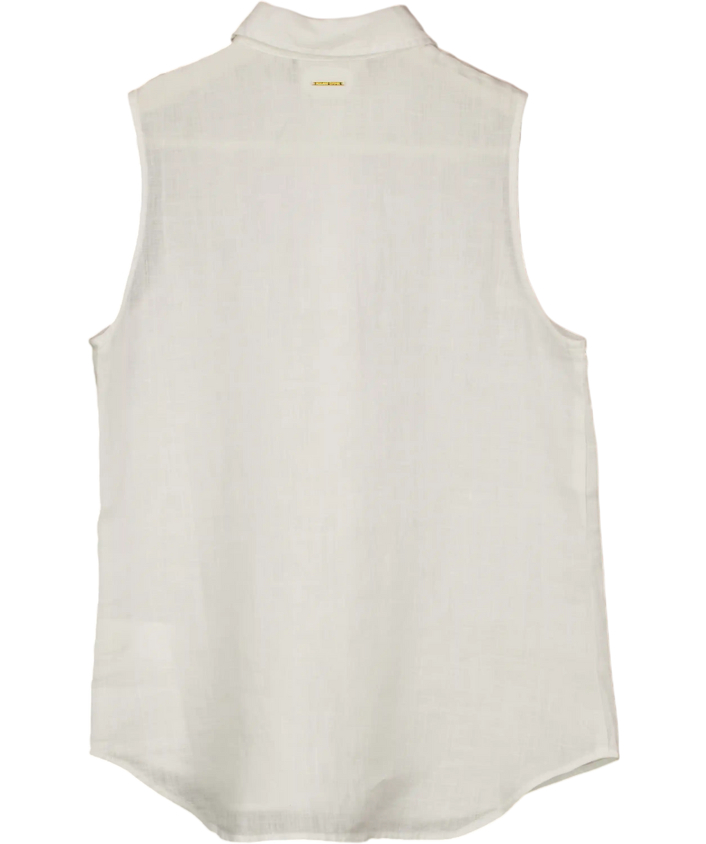 HOLLAND COOPER White Embroidered Logo Sleeveless Amalfi Linen Shirt UK XS